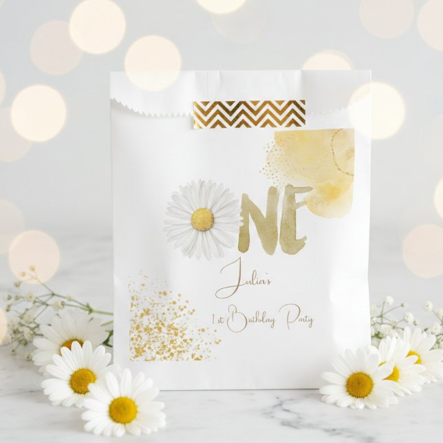 Bolsa De Papel Daisy acuarela primer cumpleaños (Subido por el creador)