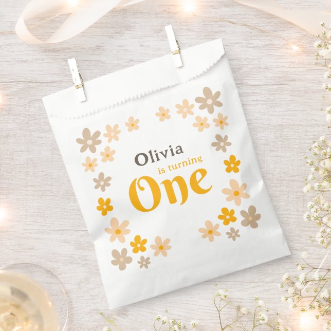 Bolsa De Papel Daisy Boho Floral Primer cumpleaños (Cortado)