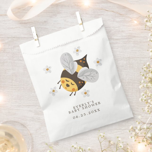 Bolsa De Papel Daisy Flower Bumblebee Bee Green Baby Shower (Cortado)
