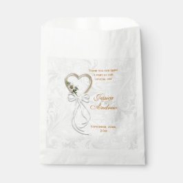 Bolsa De Papel Dalia Romántica, Corazón de Oro y Cinta Blanca