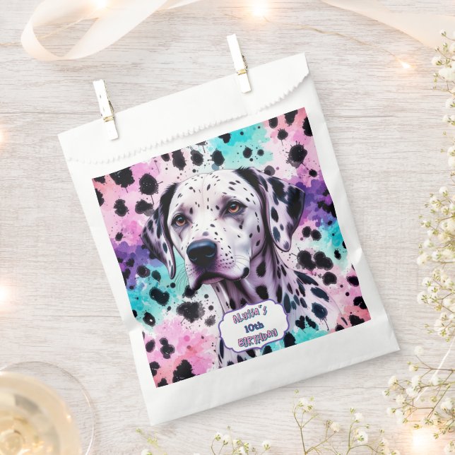 Bolsa De Papel Dalmatian Dog Pink Purple Turquoise Birthday (Cortado)