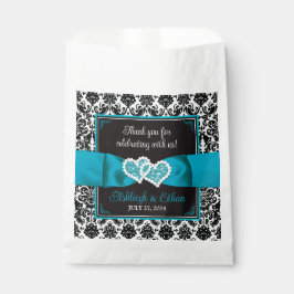 Bolsa De Papel Damasco negro, Boda de los corazones de amor turqu
