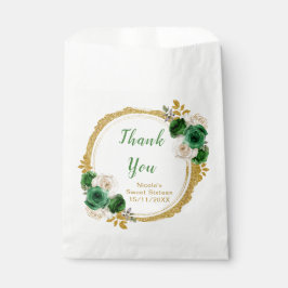 Bolsa De Papel Dark Green and Gold Elegant Flowers Sweet Sixteen