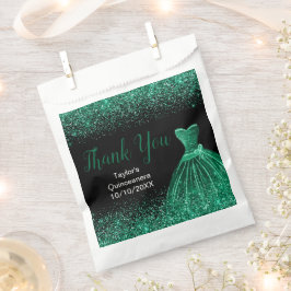 Bolsa De Papel Dark Green Dress Faux Glitter Quinceanera