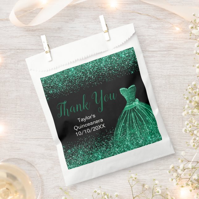 Bolsa De Papel Dark Green Dress Faux Glitter Quinceanera (Cortado)