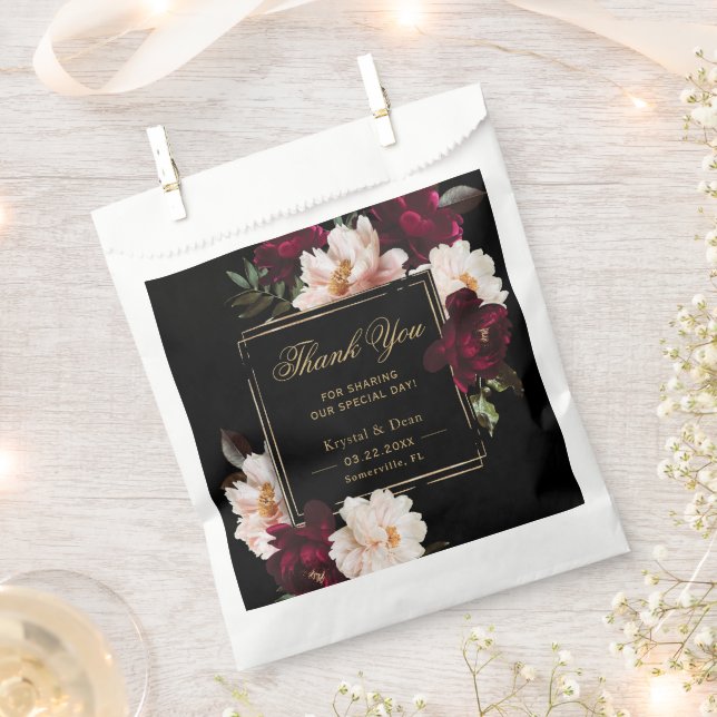 Bolsa De Papel Dark Moody Burgundy Blush Black Floral Wedding (Cortado)