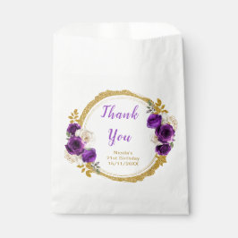 Bolsa De Papel Dark Purple and Gold Elegant Flower Birthday Party