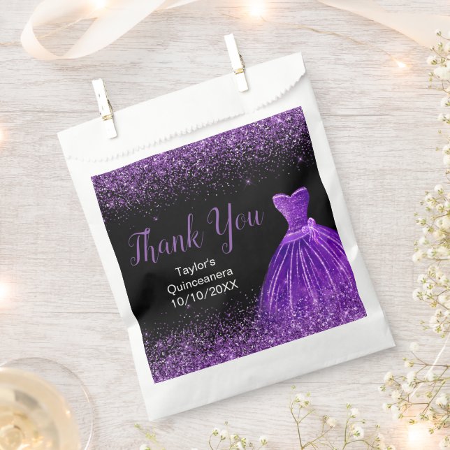 Bolsa De Papel Dark Purple Dress Faux Glitter Quinceanera (Cortado)