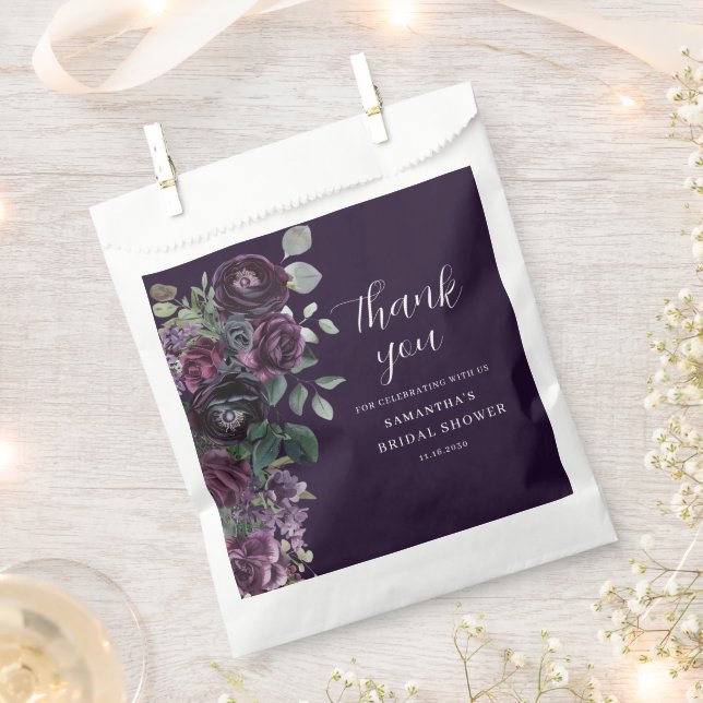 Bolsa De Papel Dark Purple Moody Floral Bridal Shower (Cortado)
