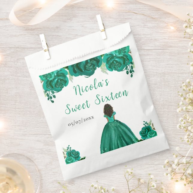 Bolsa De Papel Dark Skin Princess Green Floral Sweet Sixteen (Cortado)