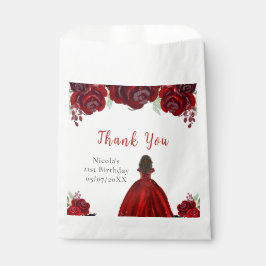 Bolsa De Papel Dark Skin Princess Red Floral Birthday