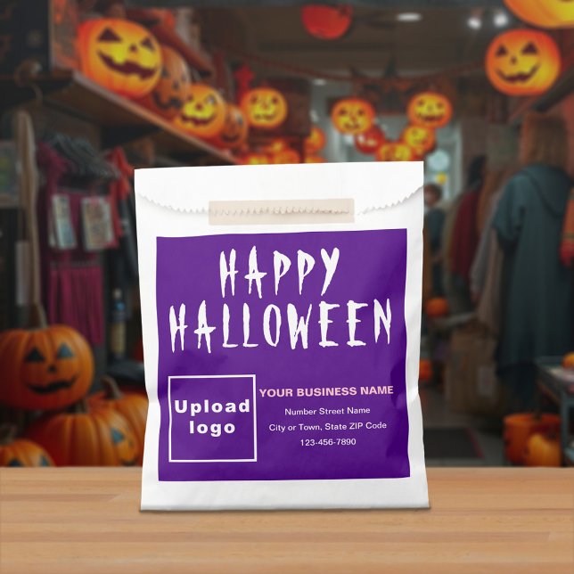 Bolsa de papel de fondo morado de Halloween Busine (Purple business brand on paper bag for Halloween)