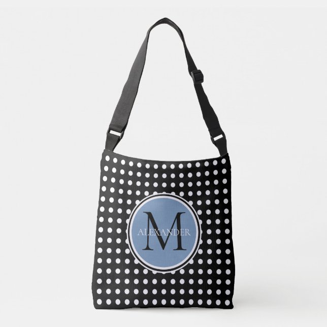Bolsa de papel de monograma de polka negro y blanc (Anverso)