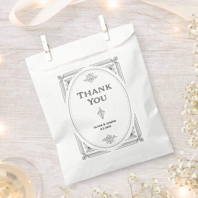 Bolsa De Papel Deco moderno | Elegante Boda blanco y negro (Cortado)