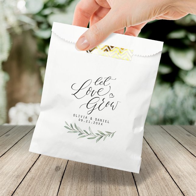 Bolsa De Papel "Dejen crecer el amor" guión boda de vegetación rú ("Let love grow" script rustic greenery wedding Favor Bag)