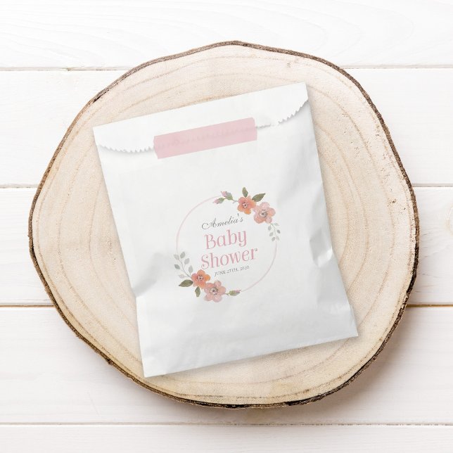 Bolsa De Papel Delicada acuarela Floral rosa Baby Shower (Subido por el creador)