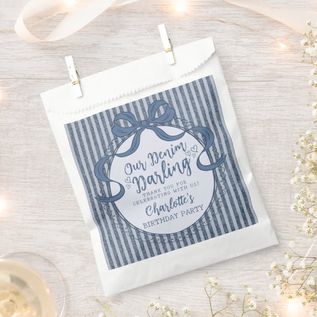 Bolsa De Papel Denim Coquette Bow Blue Jean Baby Birthday (Cortado)