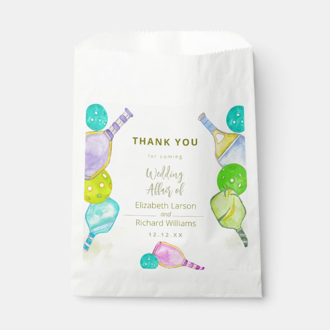 Bolsa De Papel Deportes Amante Acuarela Pickleball Tema Boda (Anverso)