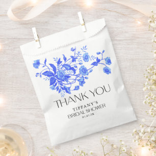 Bolsa De Papel Desayuno Nupcial Floral Azul Toile Francés Antiguo