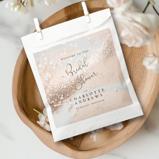 Bolsa De Papel Despedida de soltera moderna y brillante (Modern, glitter Bridal Shower Favor Bag with your name and bag.)