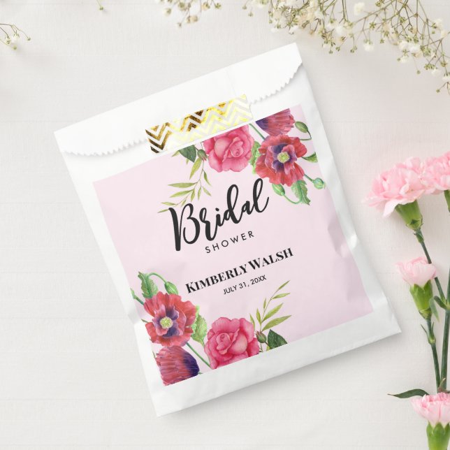 Bolsa De Papel Despedida de soltera Moderno Rojo Rosa Floral sobr (Sellado)