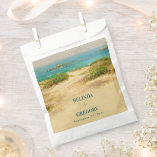 Bolsa De Papel Destino de Boda Costera en la Playa con Acuarela