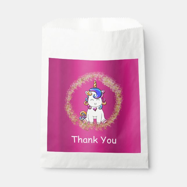 Bolsa De Papel Día de cumpleaños de Unicornio rosa Purpurina colo (Anverso)