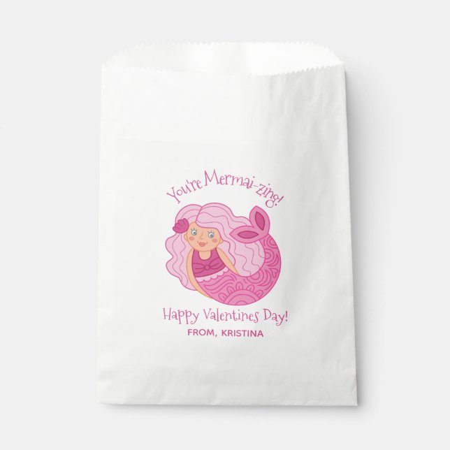 Bolsa De Papel Día de San Valentín Mermaid Cute Kids (Anverso)
