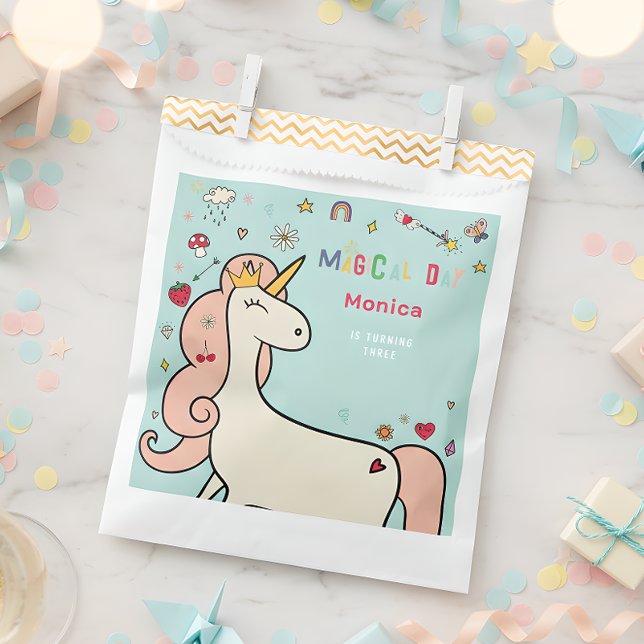 Bolsa De Papel Día mágico lindo personalizado unicornio cumpleaño (Subido por el creador)