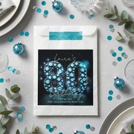 Bolsa De Papel Diamantes Azules Teal Glamurosos Cumpleaños 80