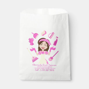 Bolsa De Papel Dibujo animado de señora de la limpieza rosa