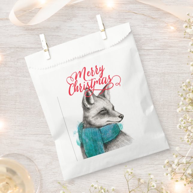 Bolsa De Papel Dibujo de Feliz Navidad Fox (Cortado)