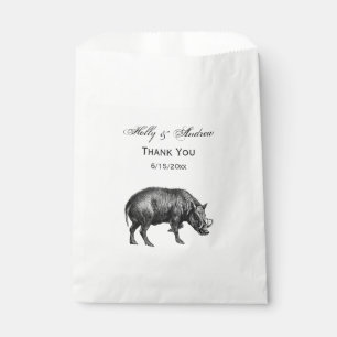 Bolsa De Papel Dibujo Vintage de Jabalí en Blanco y Negro