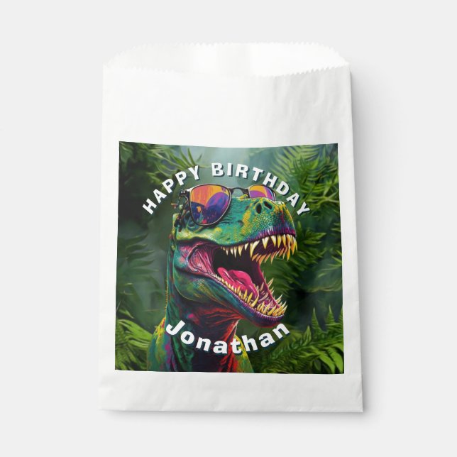 Bolsa De Papel Dinoasur Guay T Rex Jungle Feliz cumpleaños (Anverso)