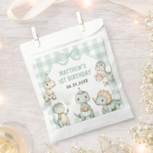 Dinosaur Blue Gingham Primer Fiesta de cumpleaños