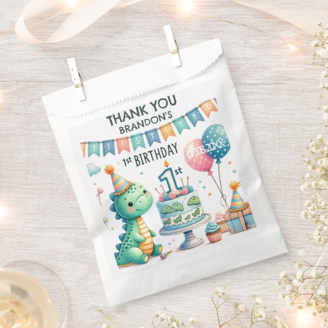 Bolsa De Papel Dinosaur Dino Fiesta de cumpleaños 1 (Cortado)