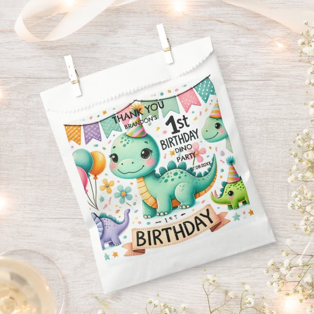Bolsa De Papel Dinosaur Dino Fiesta de cumpleaños 1 (Cortado)