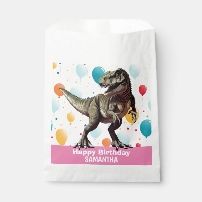 Bolsa De Papel Dinosaur Pink T Rex (Anverso)