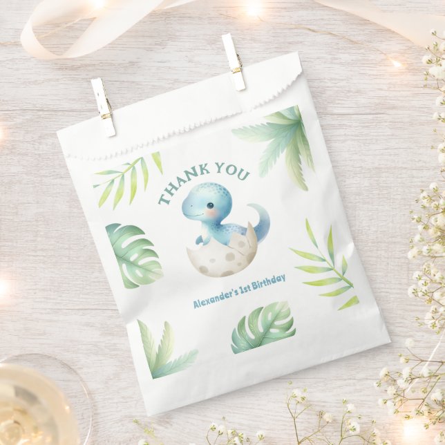 Bolsa De Papel Dinosaurio 1er cumpleaños niño lindo tropical (Cortado)