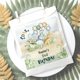Bolsa De Papel Dinosaurio Boy Pastel Azul Verde Segundo cumpleaño