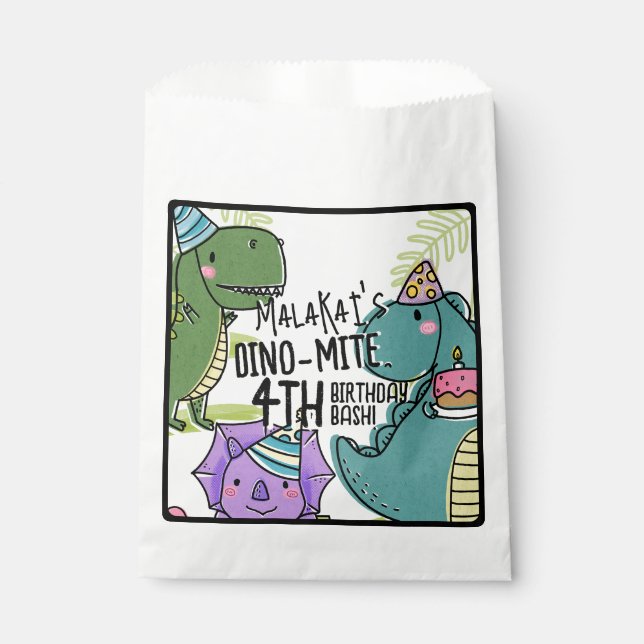 Bolsa De Papel Dinosaurio de la fiesta de cumpleaños del niño Din (Anverso)