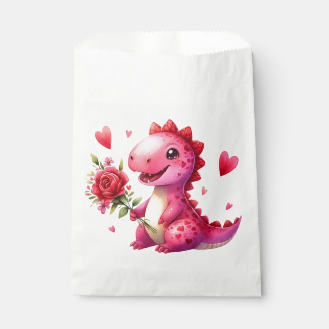 Bolsa De Papel Dinosaurio El día de San Valentín lindo (Anverso)