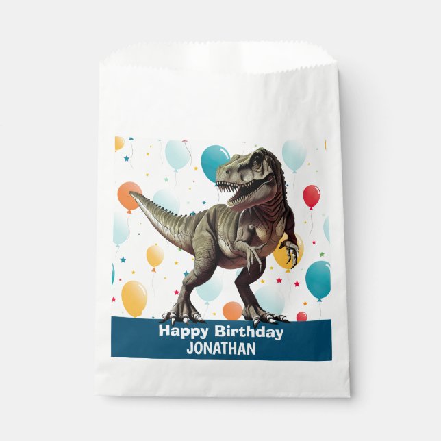 Bolsa De Papel Dinosaurio Feliz cumpleaños azul (Anverso)