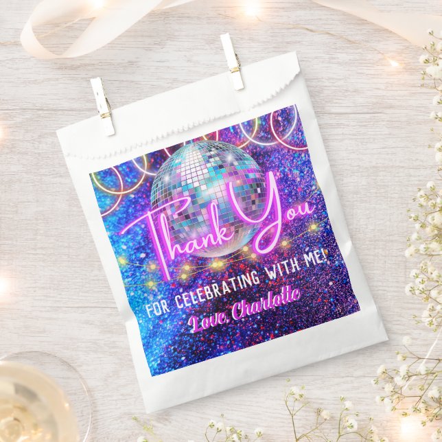 Bolsa De Papel Disco Ball Bright Neon Pink GIGHT Gracias (Cortado)