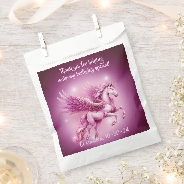 Bolsa De Papel Diseño de la fantasía de Birday Pink Pegasus (Cortado)