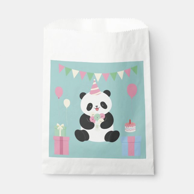 Bolsa De Papel Diseño de panda dulce menta y rosa (Anverso)