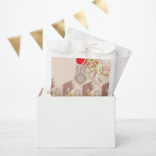 Bolsa De Papel diseño de un jarrón rojo con flores en él