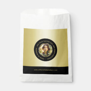 Bolsa De Papel Diseño negro y dorado, logotipo o foto en círculo