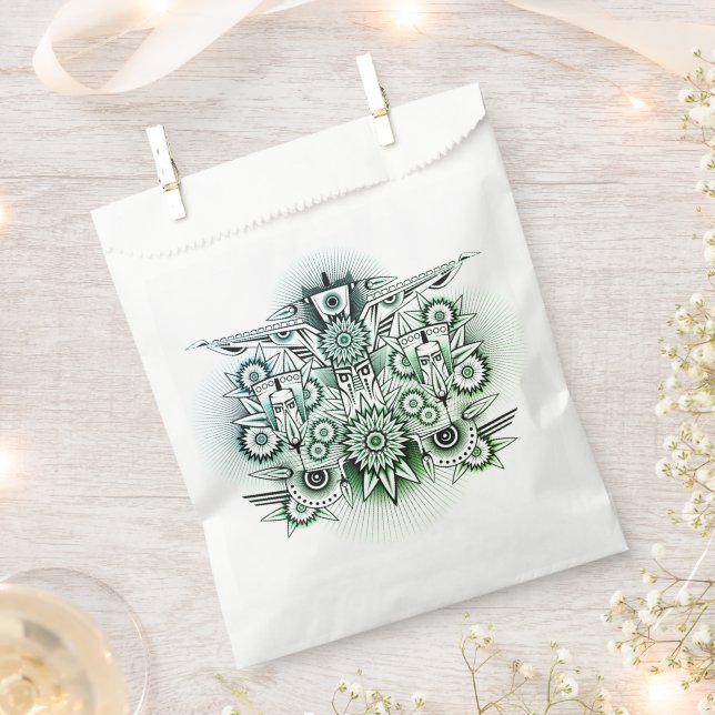 Bolsa De Papel Diseño tribal de tonos verdes (Cortado)