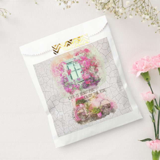 Bolsa De Papel Disfruta Del Paseo | Bicicleta acuarela con flores (Sellado)
